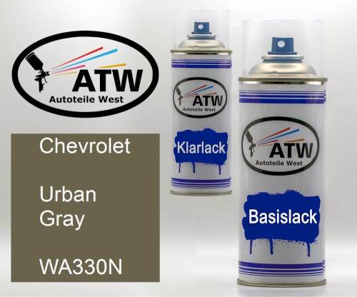 Chevrolet, Urban Gray, WA330N: 400ml Sprühdose + 400ml Klarlack - Set, von ATW Autoteile West.